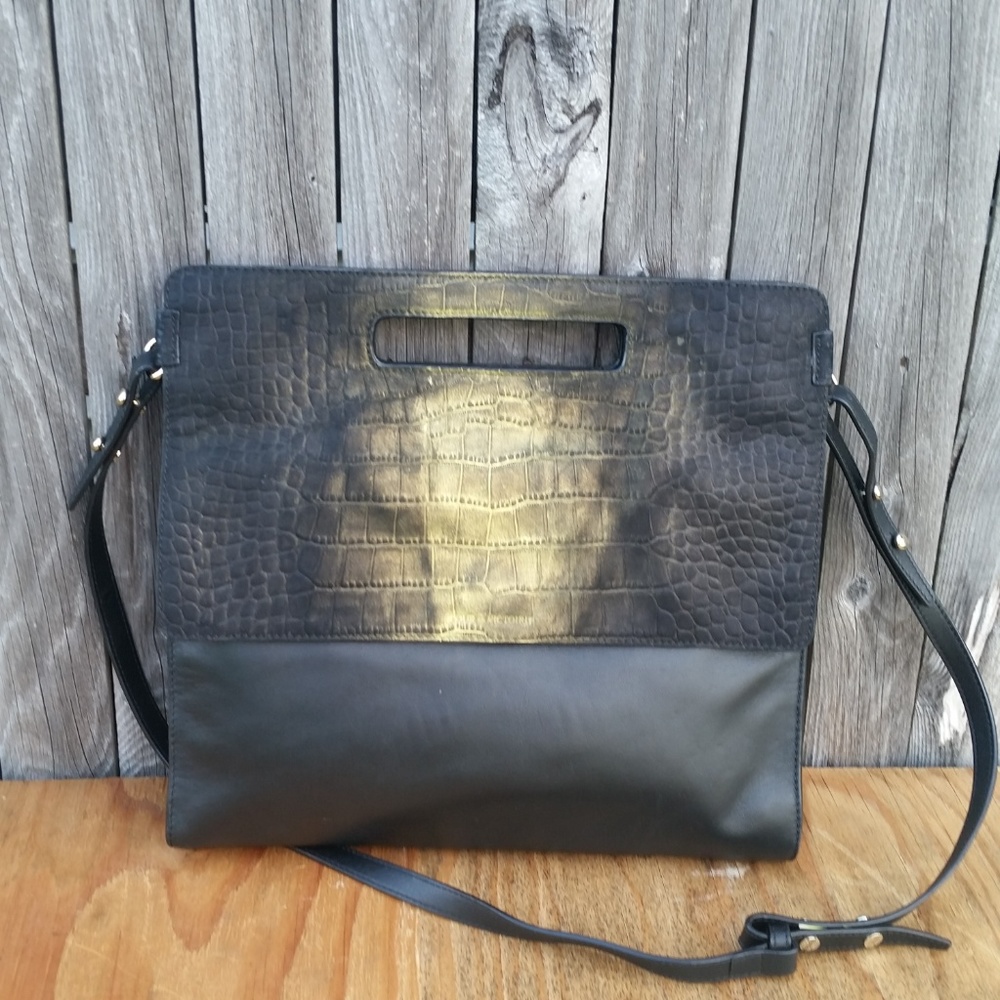 Pour La Victoire Croc Embossed Handbag Clutch  Bag
